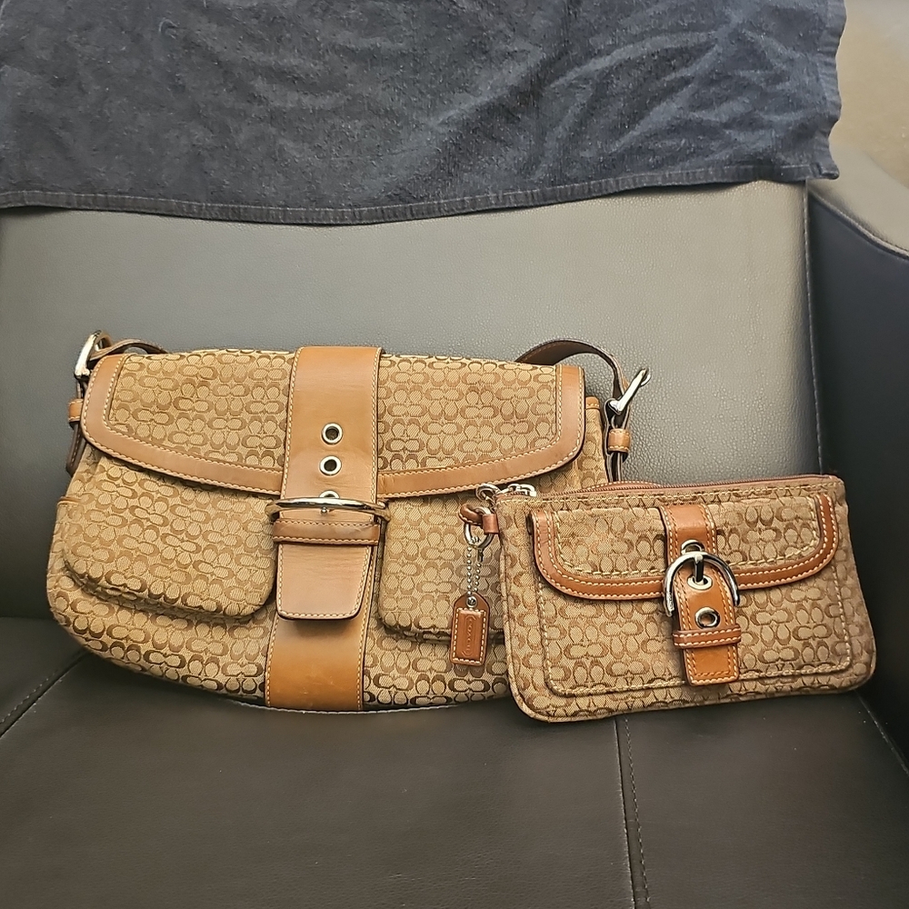 Coach Brown Shoulder Bag and Wristlet Classic Design